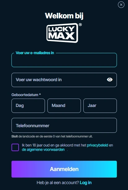 luckymax registratie