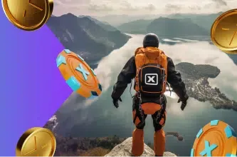 Lucky Max mascotte boven een fjord met crypto munten, symbool voor storten en uitbetalen met crypto